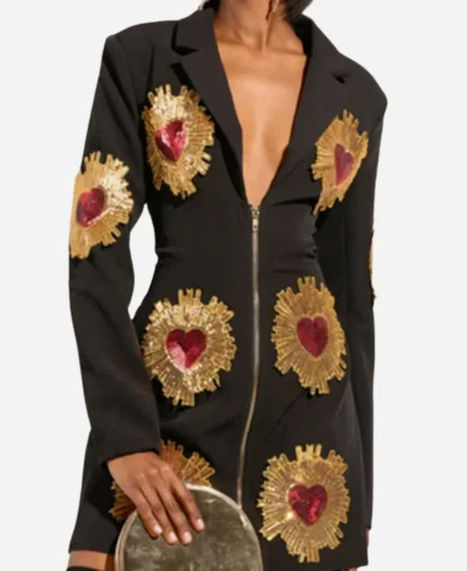 The Voice Season 27 Lucia Flores-Wiseman Black & Gold Heart Blazer Dress
