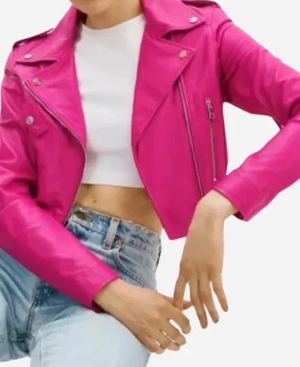 The Voice Season 27 Tatum Scott Pink Leather Biker Jacket