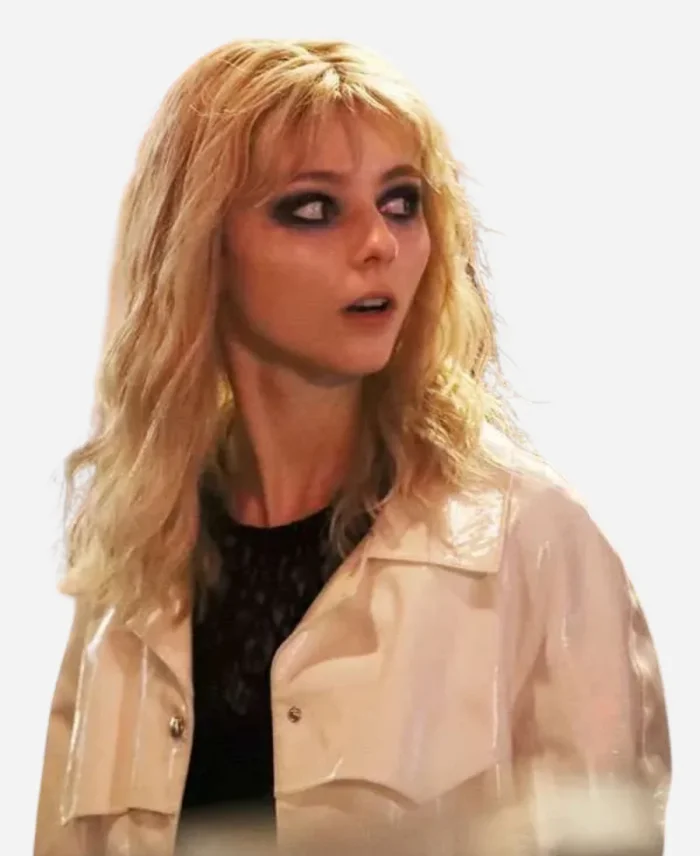 Thomasin Mckenzie White Leather Coat