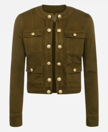 Top Chef Season 22 Gail Simmons Collarless Pockets Olive Green Jacket