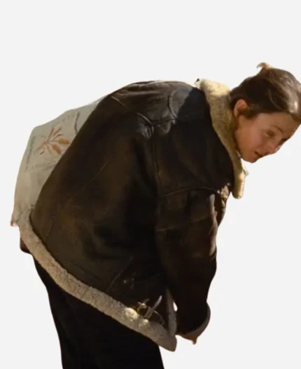 Vicky Krieps Brown Leather Beckett Lena Shearling Jacket