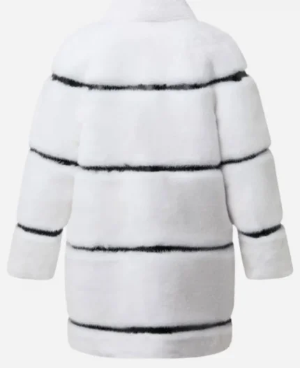 White Mink Fur Coat With Black Leather Stripes