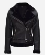 Women’s Black Asymmetrical Shearling Leather Jacket