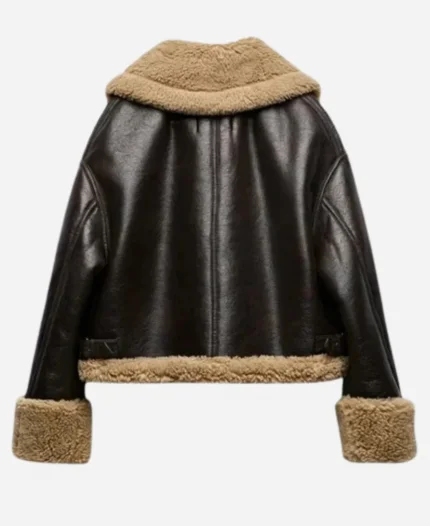 Zara Aviator Shearling Brown Leather Jacket