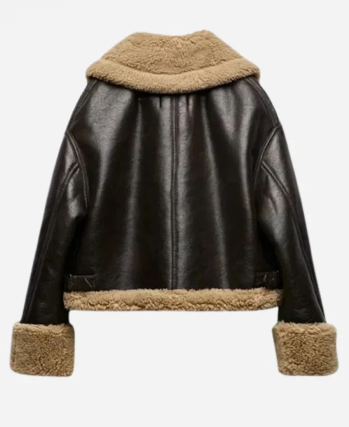 Zara Aviator Shearling Brown Leather Jacket