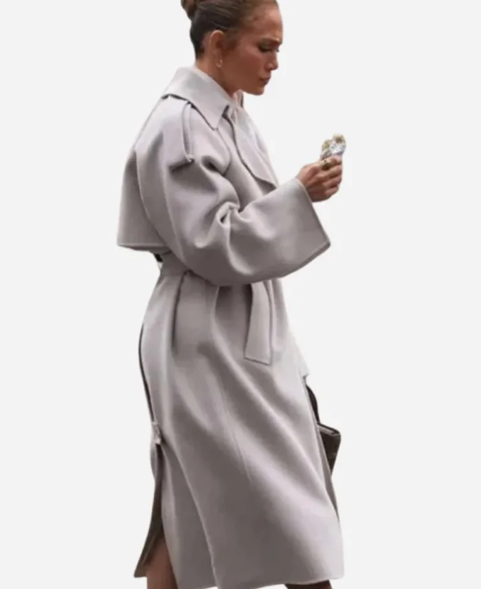 2025 Movie Office Romance Jennifer Lopez Grey Trench Coat