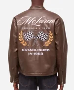Abercrombie McLaren Brown Leather Racer Jacket For Sale