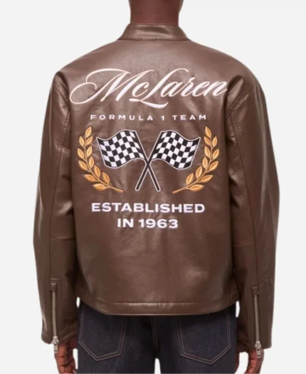  Abercrombie McLaren Brown Leather Racer Jacket For Sale