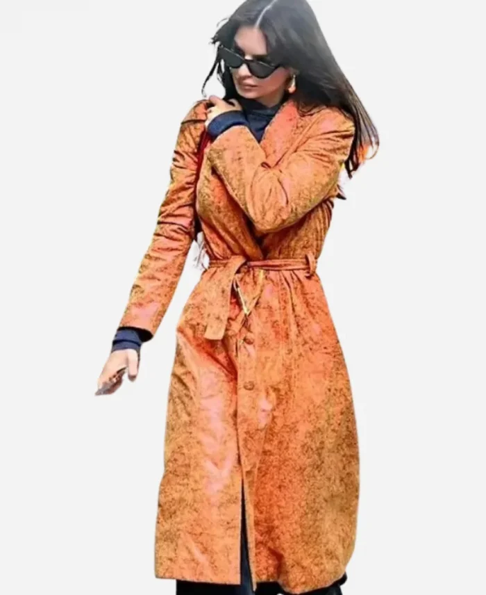 Actress Emily Ratajkowski Orange Trench Coat