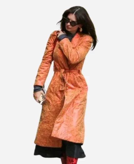 Actress Emily Ratajkowski Trench Orange Coat