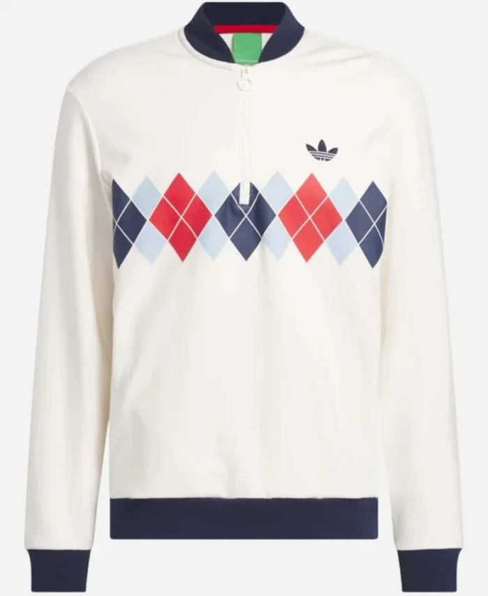  Adidas Originals Argyle Printed Half Zip White Sweatshirt