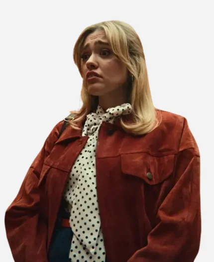 Aimee Lou Wood Tv Series Sex Education Series 04 Aimee Gibbs Brown Suede Leather Jacket