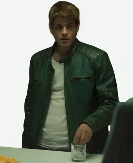 Alberto Olmo Movie Bad Influence 2025 Eros Green Leather Jacket