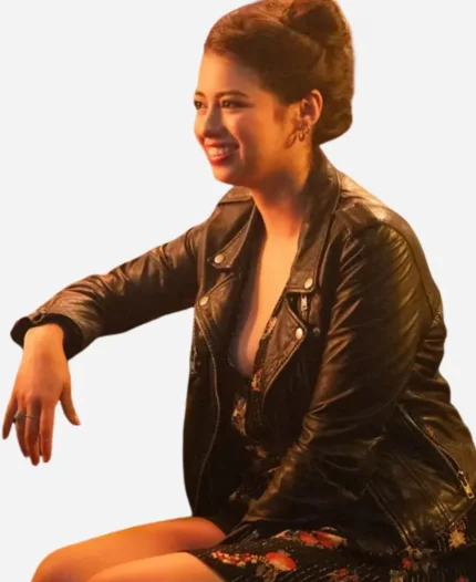 Amber Midthunder Movie Novocaine 2025 Sherry Black Leather Biker Jacket