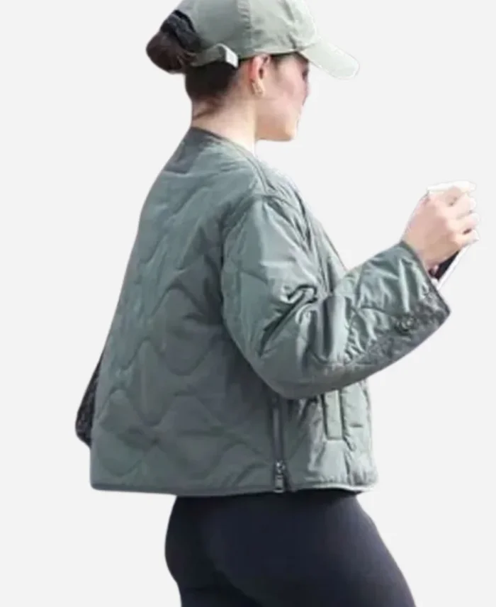 American Actress Lucy Hale 2025 Green Quilted Jacket