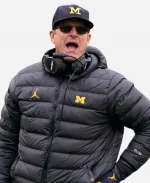 American Football Coach Jim Harbaugh Black Puffer Hooded Jacket