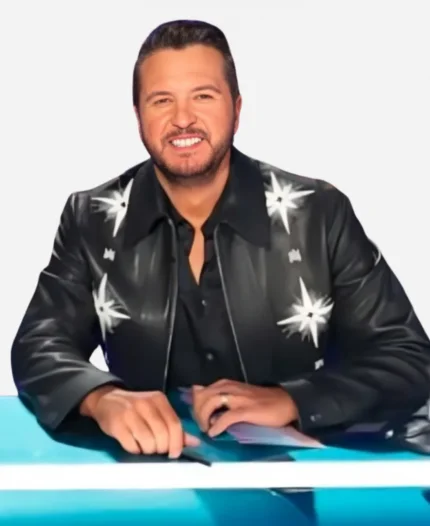 American Idol S23 Luke Bryan Stars Print Leather Jacket