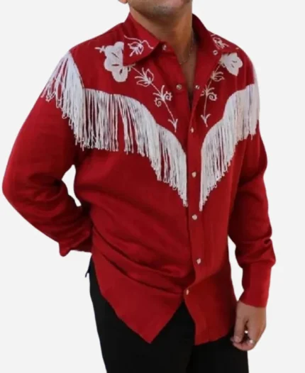 American Idol Season 23 Slater Nalley Red Western Fringe Shirt