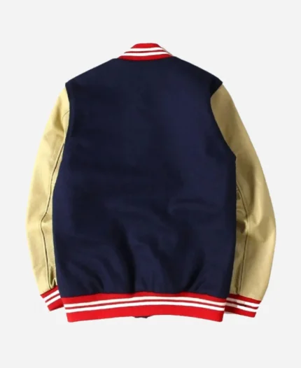 American Rapper Kendrick Lamar New England Patriots Blue and Beige Varsity Jacket
