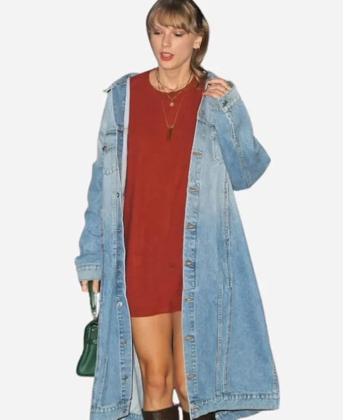 American Singer Taylor Swift Blue Long Denim Trench Coat