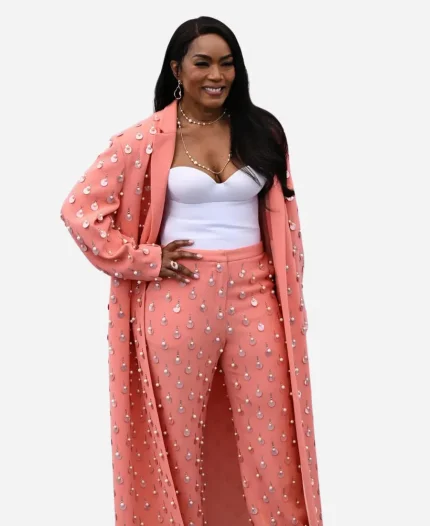 Angela Bassett 78th Cannes Film Festival Pearl Embellished Long Coat