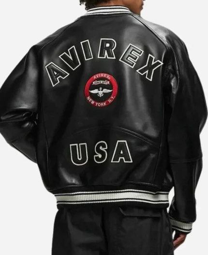 Avirex Stadium Black Bomber Leather Jacket For Sale