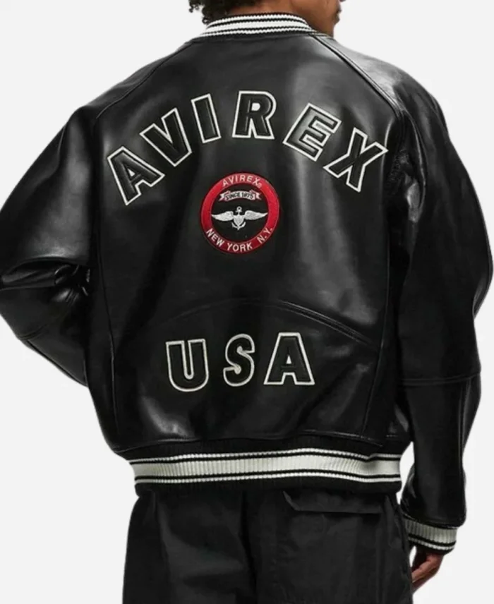 Avirex Stadium Black Bomber Leather Jacket For Sale