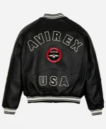 Avirex Stadium Black Leather Bomber Jacket