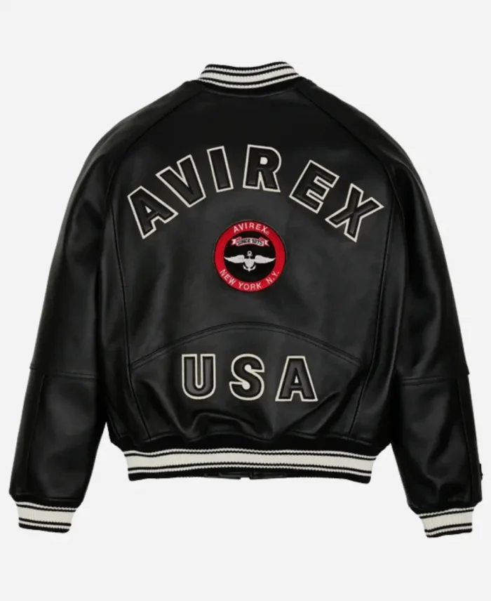 Avirex Stadium Black Leather Bomber Jacket