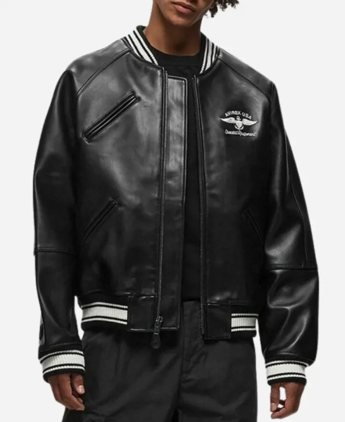Avirex Stadium Black Leather Jacket