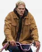 Bill Skarsgård Movie Locked 2025 Eddie Barrish Brown Cotton Jacket