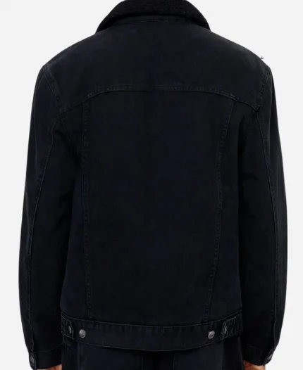 Black Denim Shearling Lining Jacket For Sale
