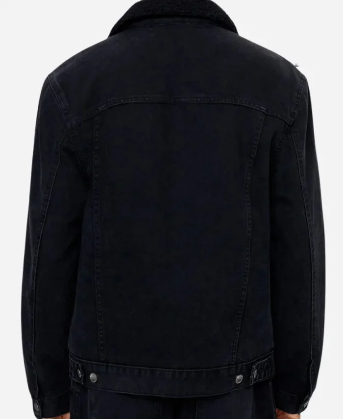 Black Denim Shearling Lining Jacket For Sale