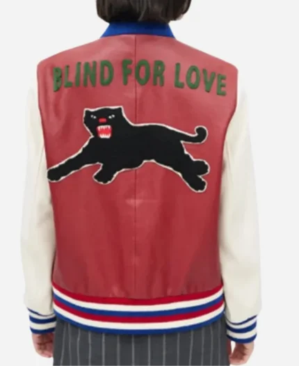 Blind For Love Leather Varsity Bomber Jacket For Sale