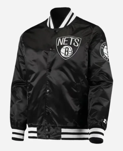 Brooklyn Nets Starter The Diamond Classic Full-Snap Black Satin Varsity Jacket