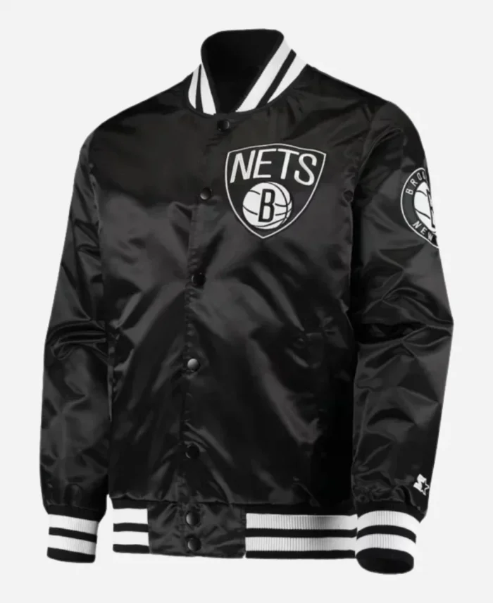 Brooklyn Nets Starter The Diamond Classic Full-Snap Black Satin Varsity Jacket