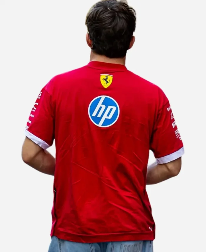  Charles Leclerc and Lewis Hamilton Scuderia Ferrari Drivers Men’s Motorsport Red Tee