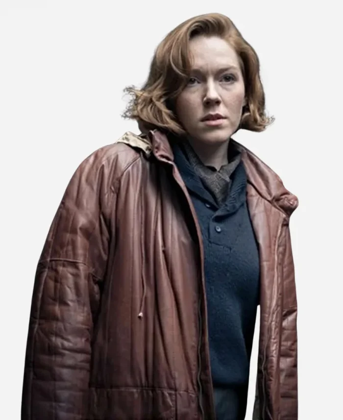 Charlotte Spencer Tv Series The Gold 2023 Nicki Jennings Brown Leather Hooded Coat Jacket