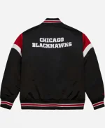 Chicago Blackhawks NHL 2025 Black Satin Varsity Bomber Jacket