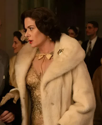 Debra Messing The Alto Knights Bobbie Costello White Faux Fur Long Coat