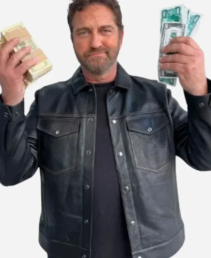 Den of Thieves 2025 Gerard Butler Black Leather Jacket