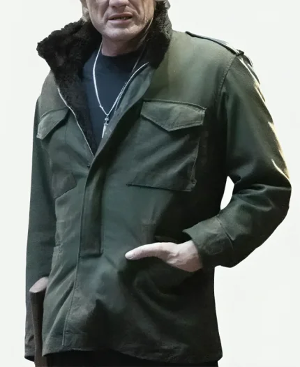 Dolph Lundgren Movie The Expendables 4 Gunner Jensen Green Shearling Jacket