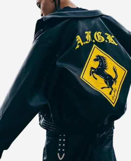 Doncare AFGK Racing Ferrari Black Leather Jacket For Sale