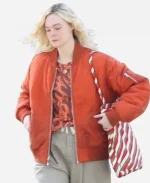 Elle Fanning 2025 Red Bomber Jacket