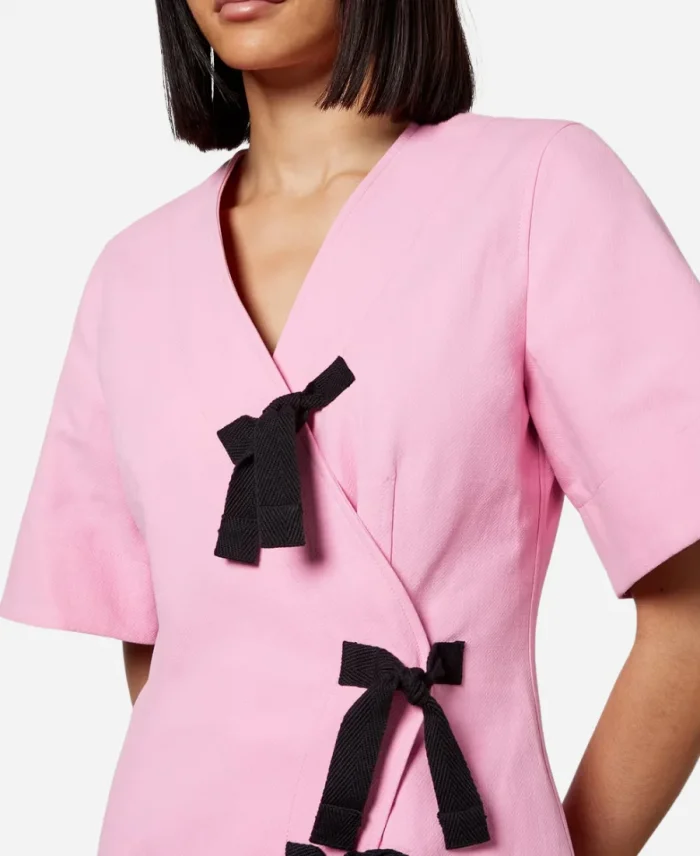 Emma Holland Taskmaster AU S03 Black Bows Pink Wrap Dress