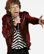 English Singer Mick Jagger Rolling Stones Kick Off 2023 Maroon Bomber Leather Jacket