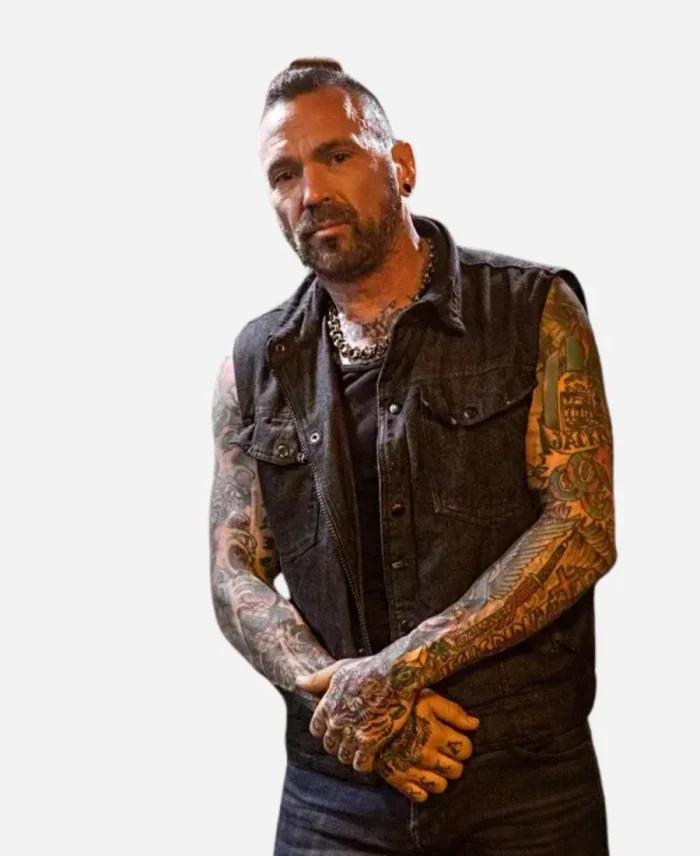 Erik Reed Movie Legend of the White Dragon 2023 Jason David Frank Black Denim Vest
