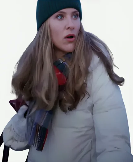 Erin Christmas Under the Northern Lights 2024 Jill Wagner White Puffer Hooded Jacket