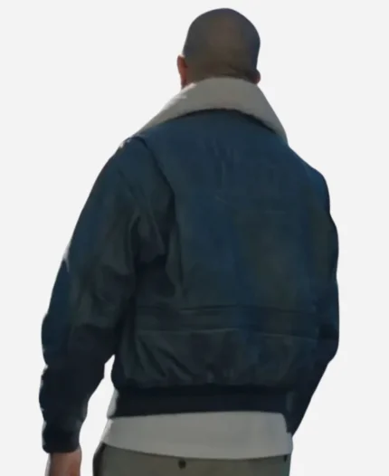 French Rapper Rim’K Song Café noisette Blue Shearling Leather Jacket