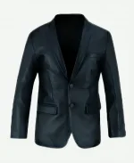 Gentlemen Jet Black Leather Blazer For Men's